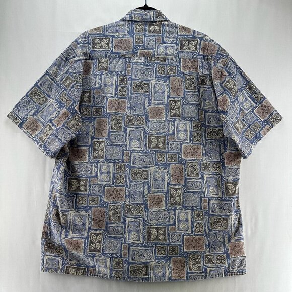Pierre Cardin Shirt Mens Sz L Tropical Camp Geometric Button Down Cotton Blue - Picture 2 of 10